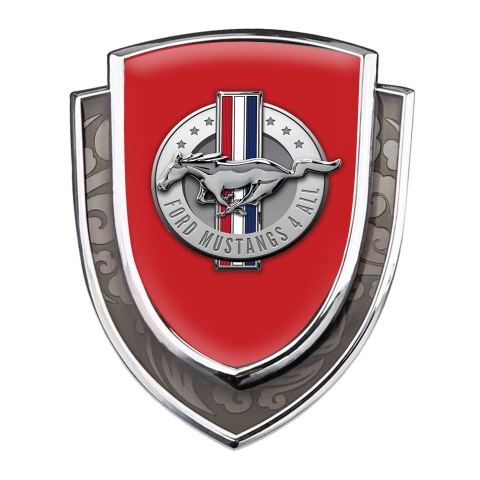 Ford Mustang Emblem Abzeichen selbstklebend Silbertonfarbe mit Rote Basis und Klassisch Logo