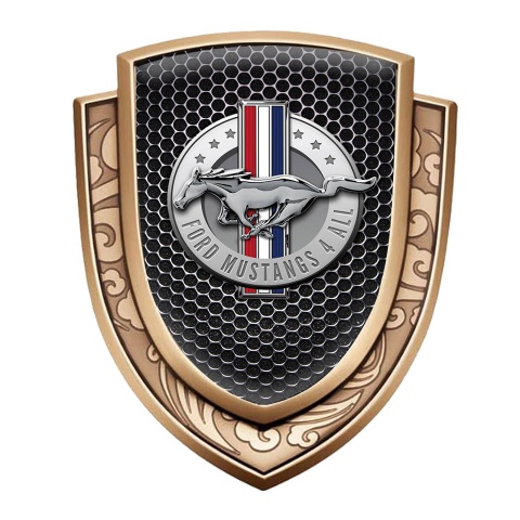 Ford Mustang Emblem Abzeichen selbstklebend Goldtonfarbe mit Perforierter Stahl Basis