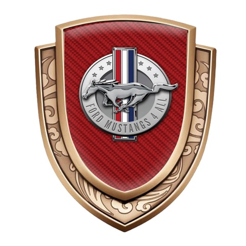 Ford Mustang Selbstklebendes Metallaufkleber Emblem Goldtonfarbe mit Rote Carbon stil