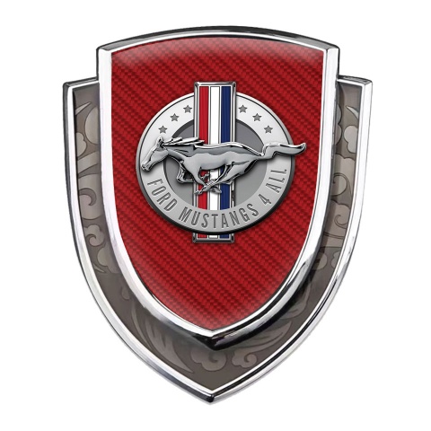 Ford Mustang Selbstklebendes Metallaufkleber Emblem Silbertonfarbe mit Rote Carbon stil