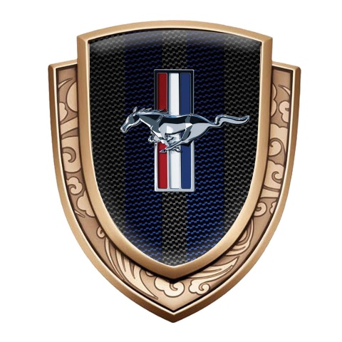 Ford Mustang Seitenflugel Emblem Aufkleber Goldtonfarbe mit Dunkles Kohlenstoff Auflage