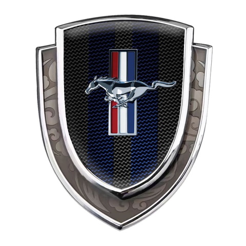 Ford Mustang Seitenflugel Emblem Aufkleber Silbertonfarbe mit Dunkles Kohlenstoff Auflage