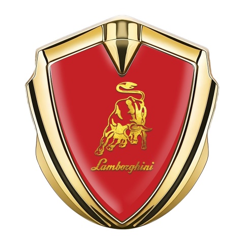 Lamborghini Emblem Abzeichen selbstklebend Goldtonfarbe mit Rote Hintergrund und Gold Logo