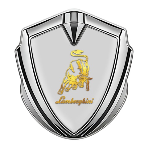 Lamborghini Emblem Auto Zeichen Silbertonfarbe mit Grau Basis und Gold Logo