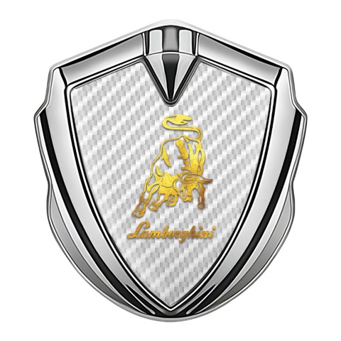 Lamborghini Emblem Aufkleber Autozubehor Silbertonfarbe mit Weiss Carbon Stil