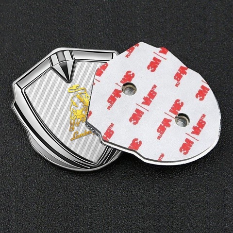 Lamborghini Emblem Aufkleber Autozubehor Silbertonfarbe mit Weiss Carbon Stil