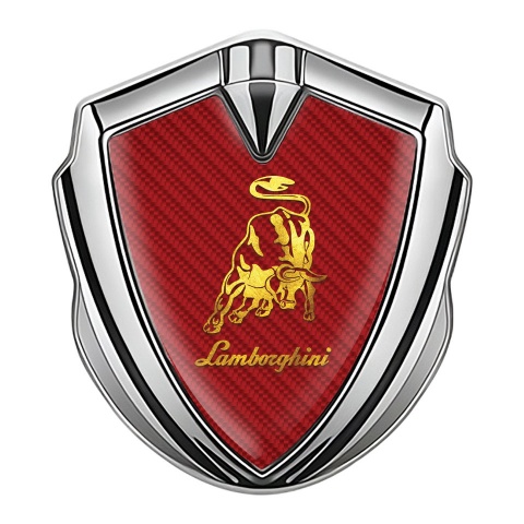 Lamborghini Selbstklebendes Metallaufkleber Emblem Silbertonfarbe Rote Carbon Stil