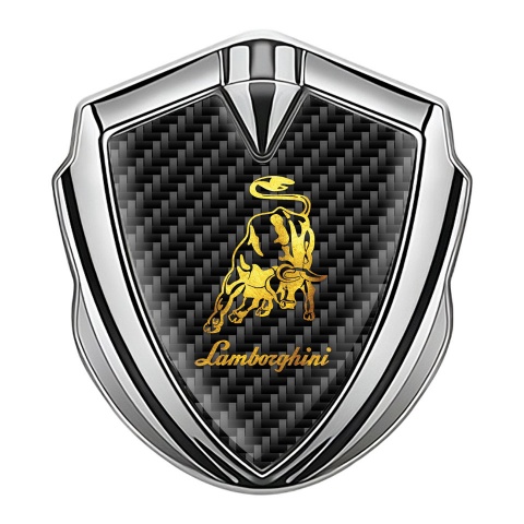 Lamborghini Emblem Logo Schriftzug Aufkleber Silbertonfarbe Schwarz Kohlenstoff Stil