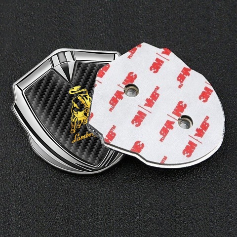 Lamborghini Emblem Logo Schriftzug Aufkleber Silbertonfarbe Schwarz Kohlenstoff Stil