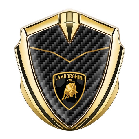 Lamborghini Seitenflugel Emblem Aufkleber Goldtonfarbe mit Schwarz Carbon Logo Schild