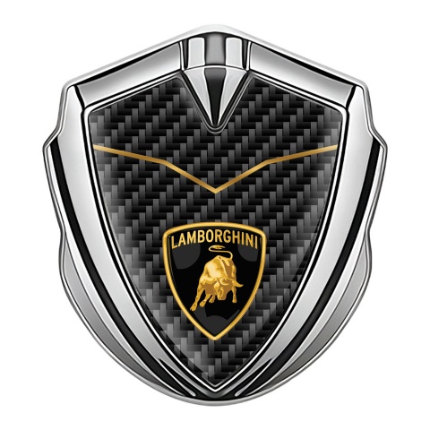 Lamborghini Seitenflugel Emblem Aufkleber Silbertonfarbe mit Schwarz Carbon Logo Schild