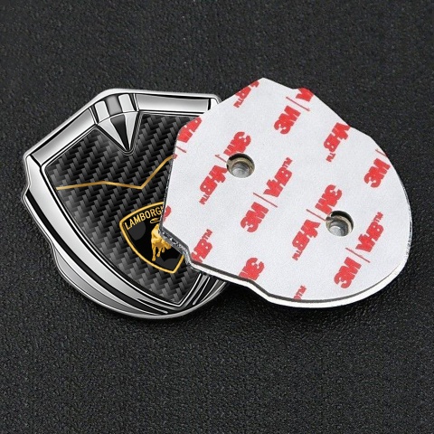 Lamborghini Seitenflugel Emblem Aufkleber Silbertonfarbe mit Schwarz Carbon Logo Schild