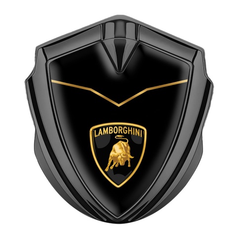 Lamborghini Emblem Abzeichen Graphit Tonfarbe mit Gold Schwarz Basis und Logo Schild