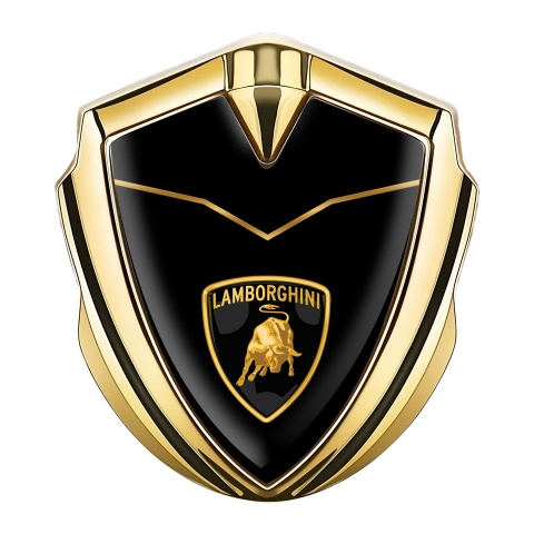 Lamborghini Emblem Abzeichen Goldtonfarbe mit Gold Schwarz Basis und Logo Schild