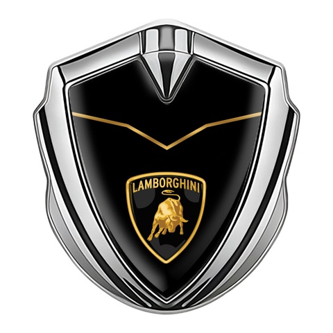 Lamborghini Emblem Abzeichen Silbertonfarbe mit Gold Schwarz Basis und Logo Schild
