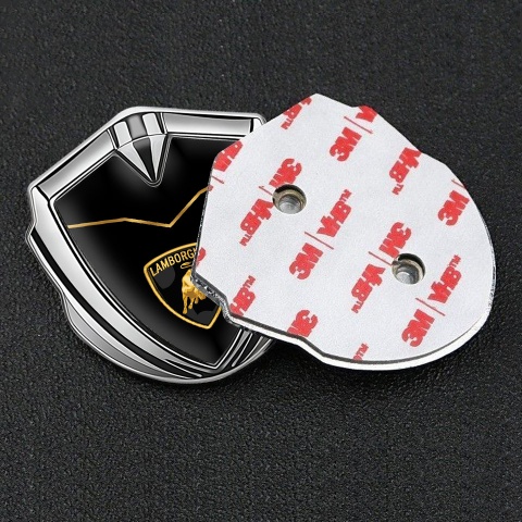 Lamborghini Emblem Abzeichen Silbertonfarbe mit Gold Schwarz Basis und Logo Schild