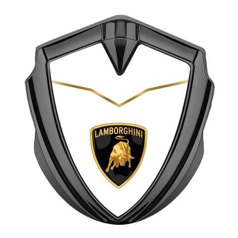 Lamborghini Abzeichen selbstklebend Graphit Tonfarbe mit Gold Weiss Basis und Logo Schild