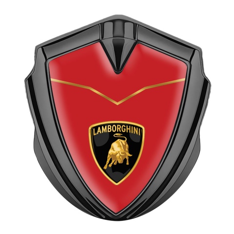 Lamborghini Emblem Auto Zeichen Graphit Tonfarbe mit Rote Gold Basis und Logo Schild