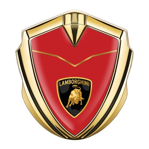 Lamborghini Emblem Auto Zeichen Goldtonfarbe mit Rote Gold Basis und Logo Schild