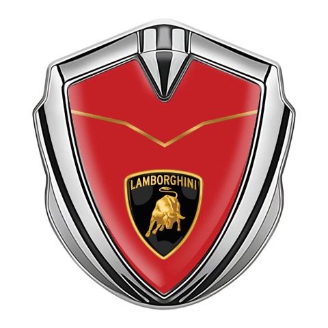 Lamborghini Emblem Auto Zeichen Silbertonfarbe mit Rote Gold Basis und Logo Schild