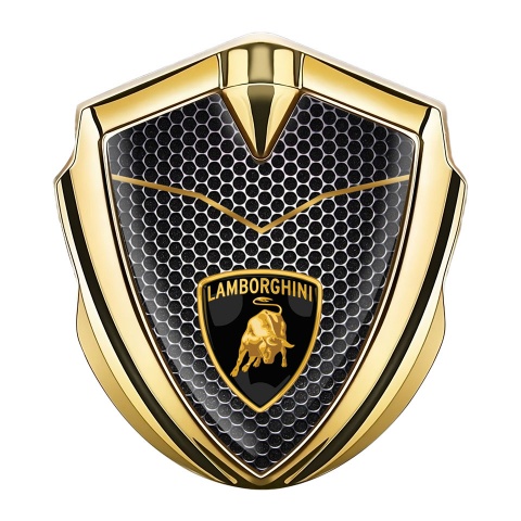 Lamborghini Selbstklebendes Metallaufkleber Emblem Goldtonfarbe mit Perforierter Stahl Basis Version Und Logo Schild