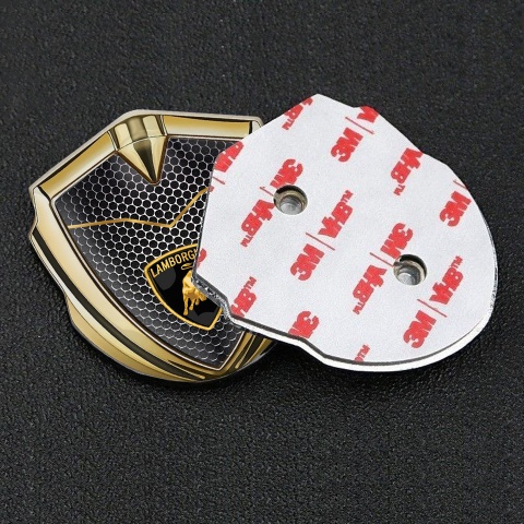 Lamborghini Selbstklebendes Metallaufkleber Emblem Goldtonfarbe mit Perforierter Stahl Basis Version Und Logo Schild