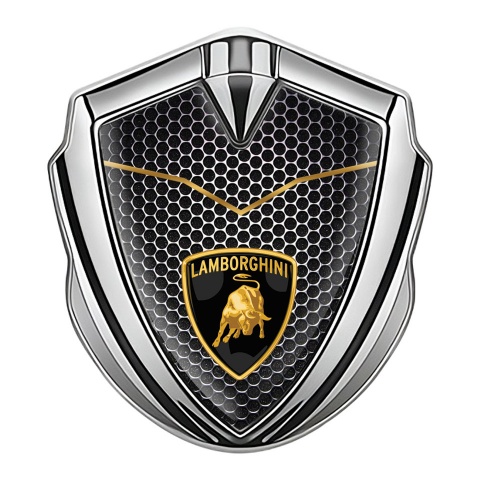 Lamborghini Selbstklebendes Metallaufkleber Emblem Silbertonfarbe mit Perforierter Stahl Basis Version Und Logo Schild