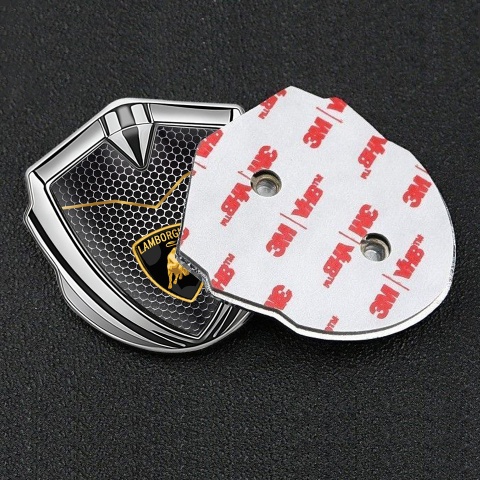 Lamborghini Selbstklebendes Metallaufkleber Emblem Silbertonfarbe mit Perforierter Stahl Basis Version Und Logo Schild