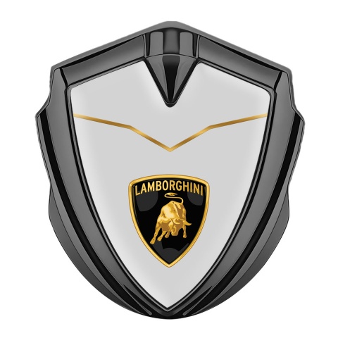 Lamborghini Emblem Logo Schriftzug Aufkleber Graphit Tonfarbe mit Grau Gold Basis und Logo Schild