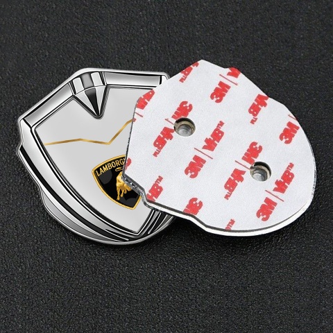 Lamborghini Emblem Logo Schriftzug Aufkleber Silbertonfarbe mit Grau Gold Basis und Logo Schild