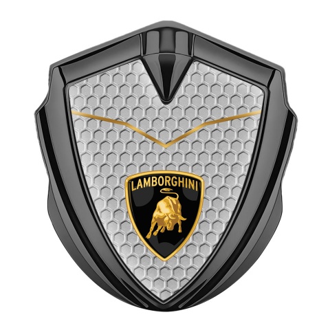 Lamborghini Emblem Abzeichen Graphit Tonfarbe mit Wabeneffekt Basis und Logo Schild