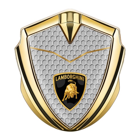 Lamborghini Emblem Abzeichen Goldtonfarbe mit Wabeneffekt Basis und Logo Schild