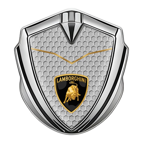 Lamborghini Emblem Abzeichen Silbertonfarbe mit Wabeneffekt Basis und Logo Schild