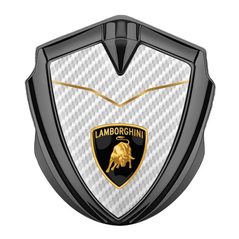 Lamborghini Abzeichen selbstklebend Graphit Tonfarbe Weiss Carbon Basis Version und Logo Schild
