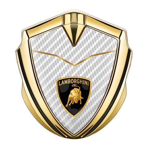 Lamborghini Abzeichen selbstklebend Goldtonfarbe Weiss Carbon Basis Version und Logo Schild
