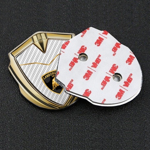 Lamborghini Abzeichen selbstklebend Goldtonfarbe Weiss Carbon Basis Version und Logo Schild