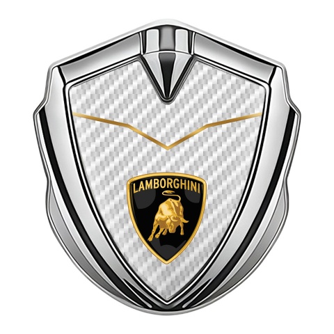 Lamborghini Abzeichen selbstklebend Silbertonfarbe Weiss Carbon Basis Version und Logo Schild