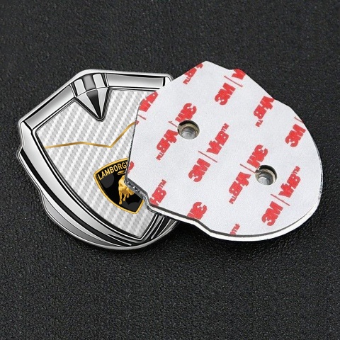 Lamborghini Abzeichen selbstklebend Silbertonfarbe Weiss Carbon Basis Version und Logo Schild