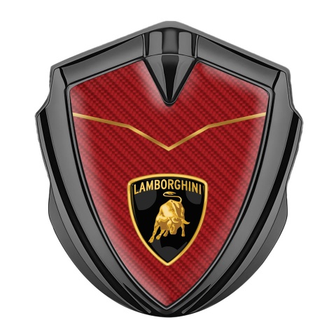 Lamborghini Emblem Abzeichen selbstklebend Graphit Tonfarbe Rote Carbon Version mit Logo Schild