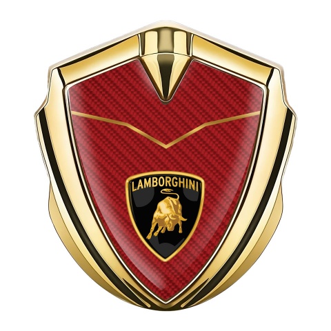 Lamborghini Emblem Abzeichen selbstklebend Goldtonfarbe Rote Carbon Version mit Logo Schild