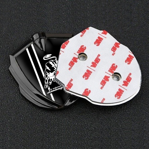 Lamborghini Selbstklebendes Metallaufkleber Emblem Graphit Tonfarbe Schwarz Basis und Weiss logo