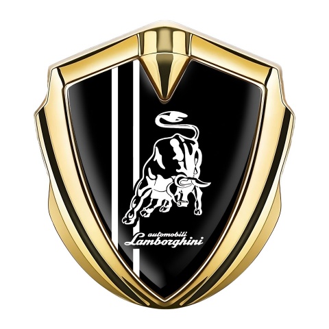 Lamborghini Selbstklebendes Metallaufkleber Emblem Goldtonfarbe Schwarz Basis und Weiss logo