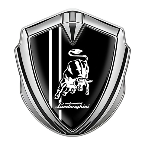 Lamborghini Selbstklebendes Metallaufkleber Emblem Silbertonfarbe Schwarz Basis und Weiss logo