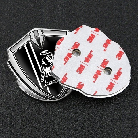 Lamborghini Selbstklebendes Metallaufkleber Emblem Silbertonfarbe Schwarz Basis und Weiss logo