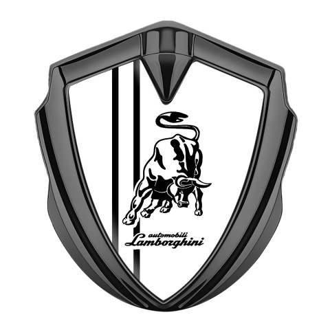 Lamborghini Emblem Logo Schriftzug Aufkleber Graphit Tonfarbe mit Weiss Basis und Schwarz Linien Design