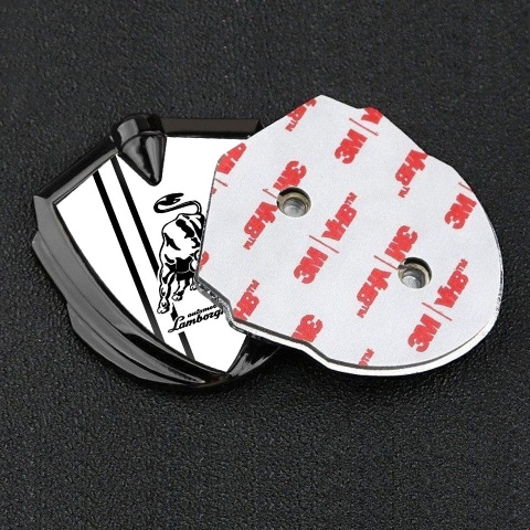Lamborghini Emblem Logo Schriftzug Aufkleber Graphit Tonfarbe mit Weiss Basis und Schwarz Linien Design