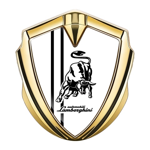 Lamborghini Emblem Logo Schriftzug Aufkleber Goldtonfarbe mit Weiss Basis und Schwarz Linien Design