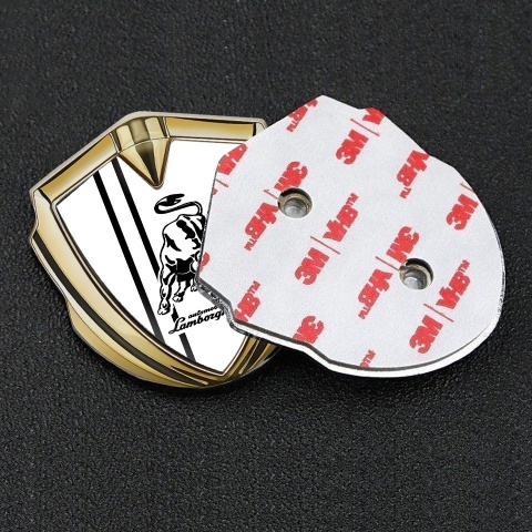 Lamborghini Emblem Logo Schriftzug Aufkleber Goldtonfarbe mit Weiss Basis und Schwarz Linien Design