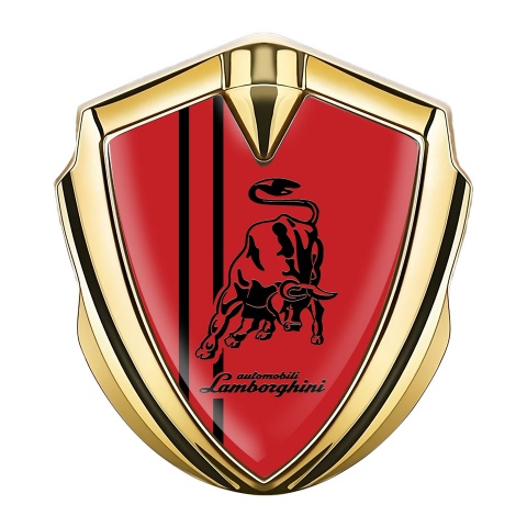 Lamborghini Seitenflugel Emblem Aufkleber Goldtonfarbe Rote Hintergrund Schwarz Logo Stil