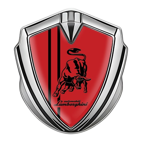 Lamborghini Seitenflugel Emblem Aufkleber Silbertonfarbe Rote Hintergrund Schwarz Logo Stil
